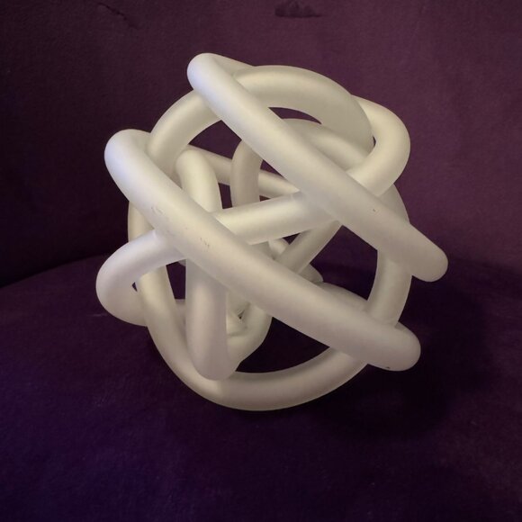 White Glass Knot Ball Sculpture Art Glass Twisted Abstract Handmade Paperweight - Picture 6 of 8